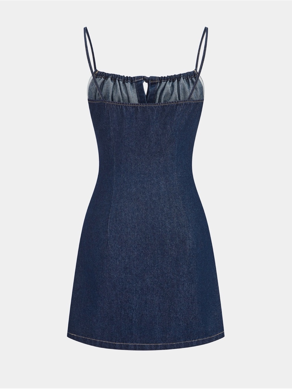 Commense Drawstring Button-Front Denim Cami Mini Dress - Picture 3 of 6